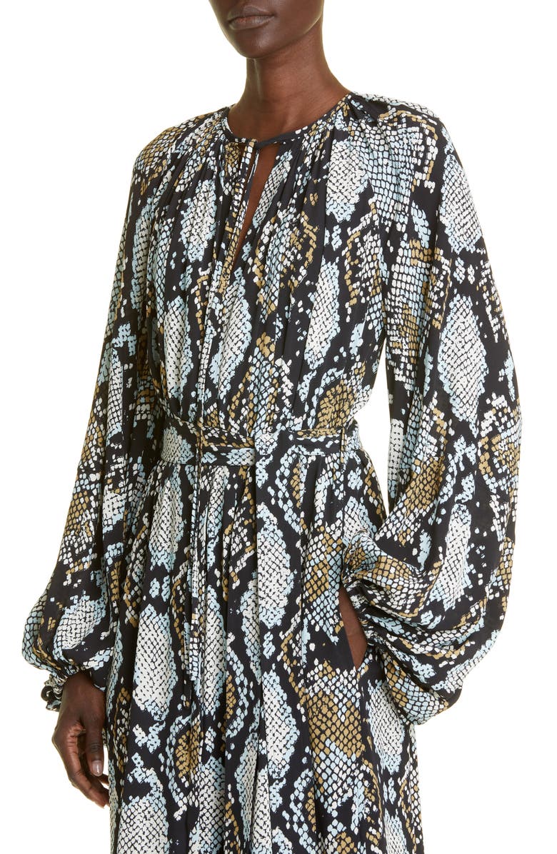 Proenza Schouler Snakeskin Print Long Sleeve Midi Dress, Alternate, color, 