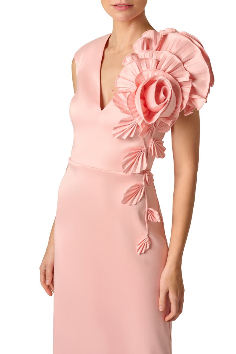 Stretch Mikado 3D Flower Gown, Alternate, color, PINK CLOUD