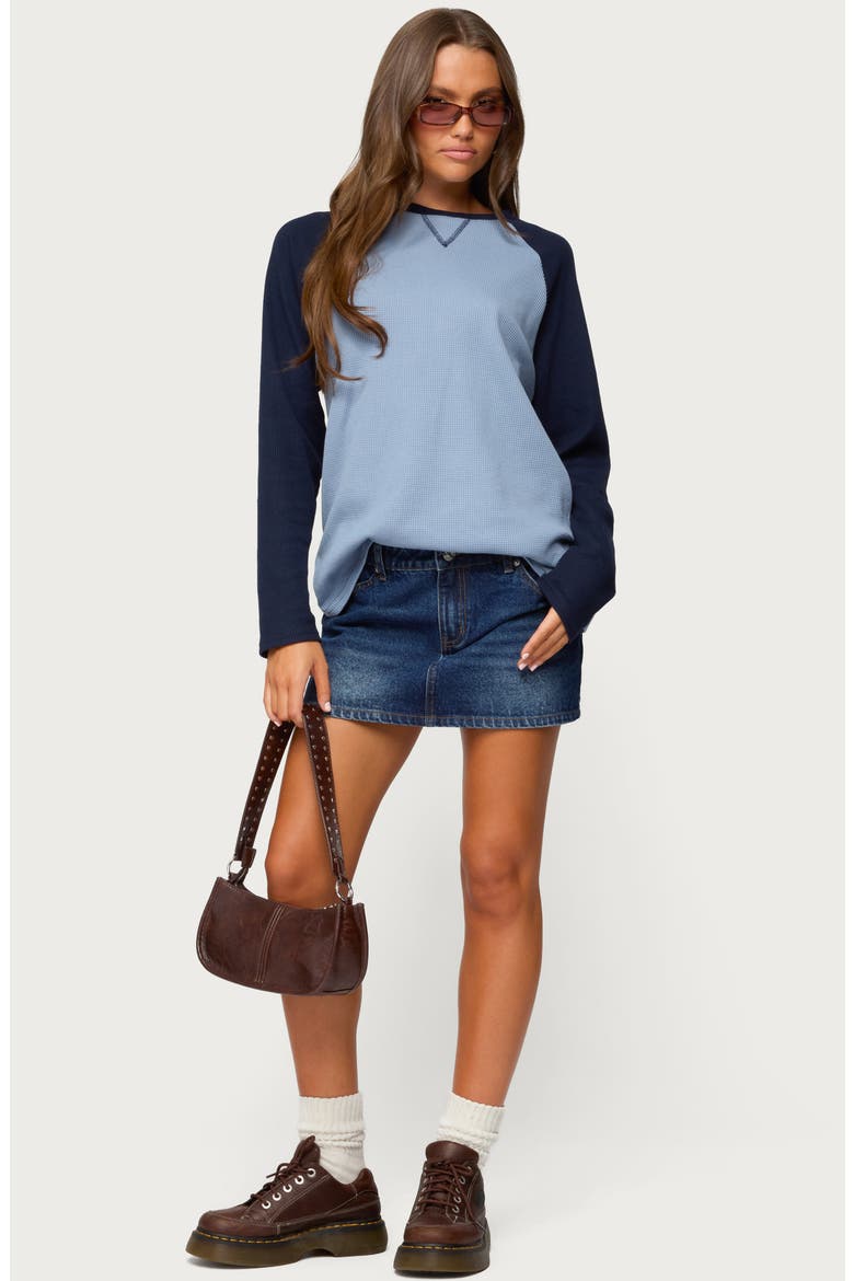 Me Time Oversize Raglan Sleeve Waffle Knit Top, Alternate, color, BLUE