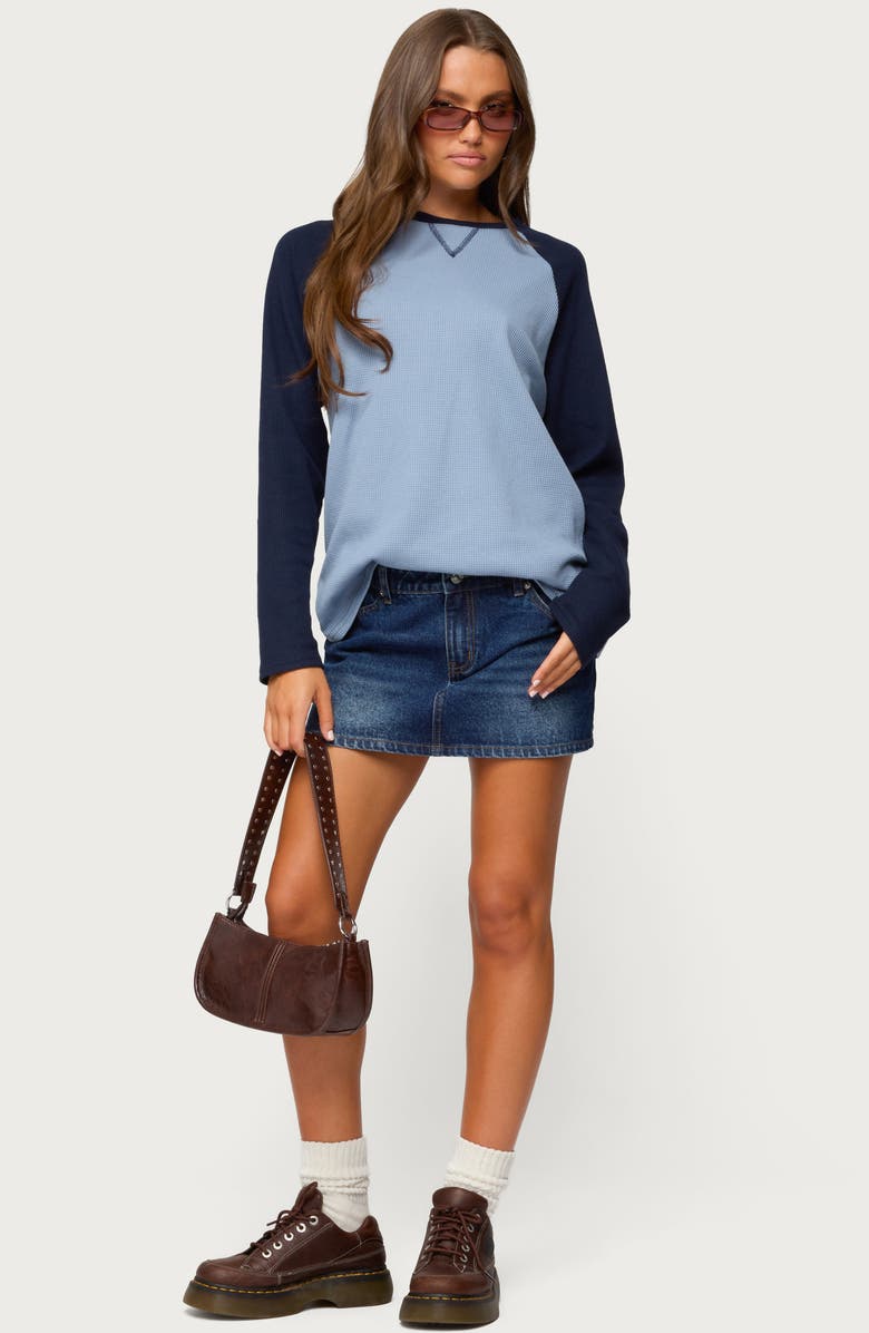 EDIKTED Me Time Oversize Raglan Sleeve Waffle Knit Top, Alternate, color, Blue