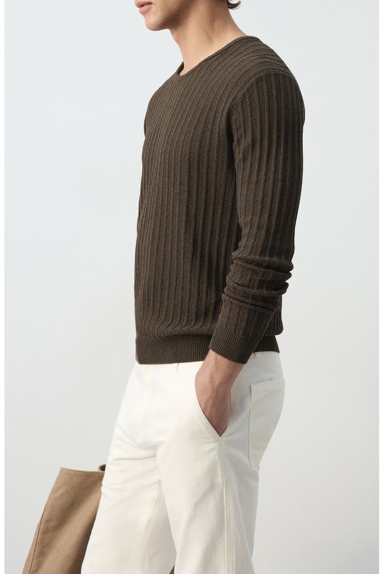 Crewneck Rib Sweater, Alternate, color, BROWN