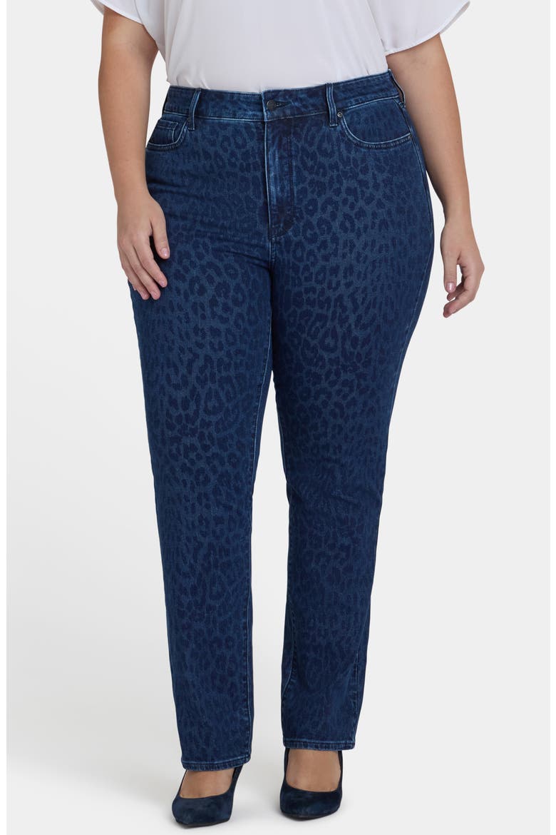 Marilyn High Waist Straight Leg Jeans, Main, color, DARK DENIM LEOPARD PRINT