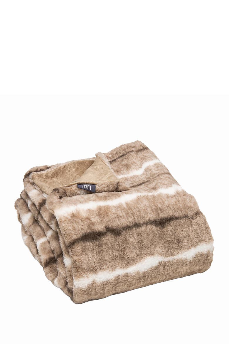 LUXE Faux Fur Throw - 50" x 60" - Beige Rabbit, Main, color, Dayton Beige Rabbit