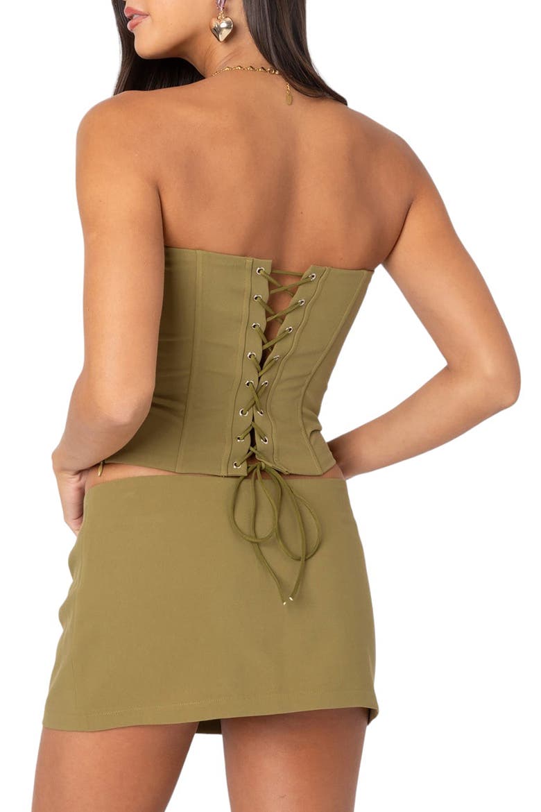 Piper Strapless Lace-Up Corset Top, Alternate, color, GREEN