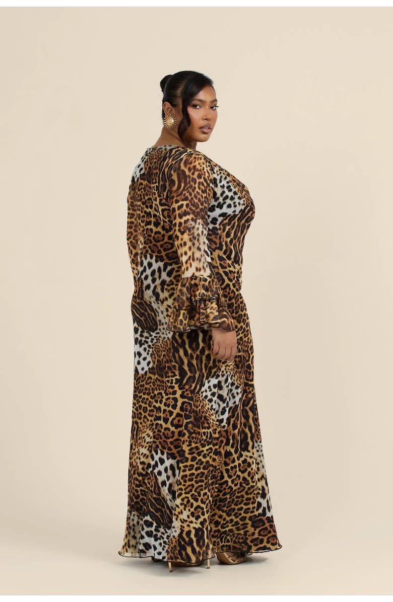 FASHION-SZN CURVE Ruffle Leopard Print Maxi Dress, Alternate, color, Brown