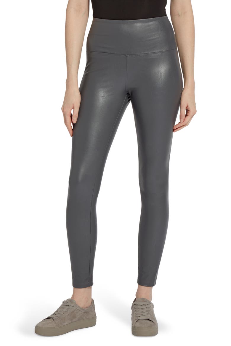 'Lyssentials Textured Faux Leather Leggings, Main, color, SOLID CHARCOAL