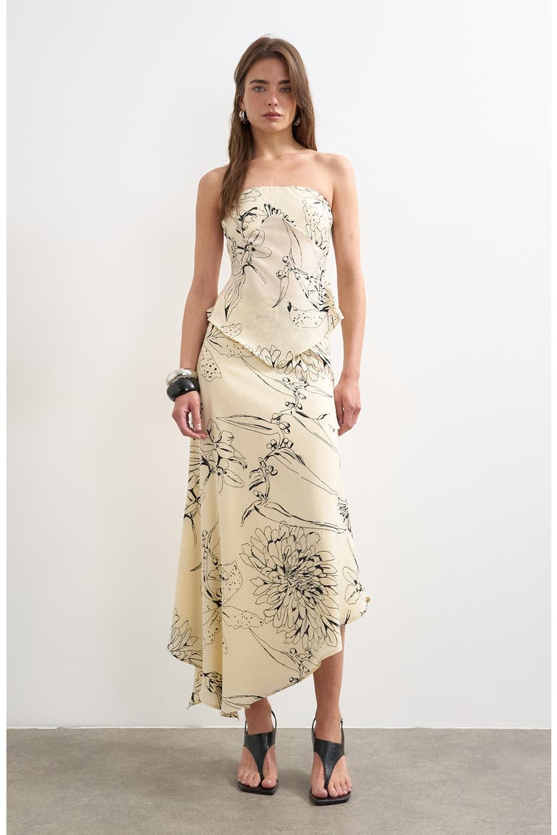 Co-ord Floral Satin Asymmetric Hem Midi Skirt, Alternate, color, IVORY