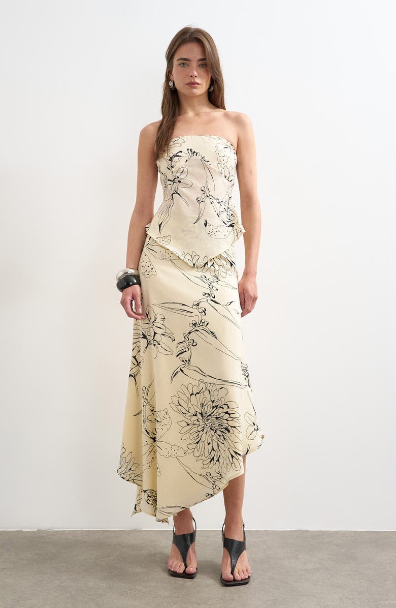 Topshop Co-ord Floral Satin Asymmetric Hem Midi Skirt, Alternate, color, Ivory