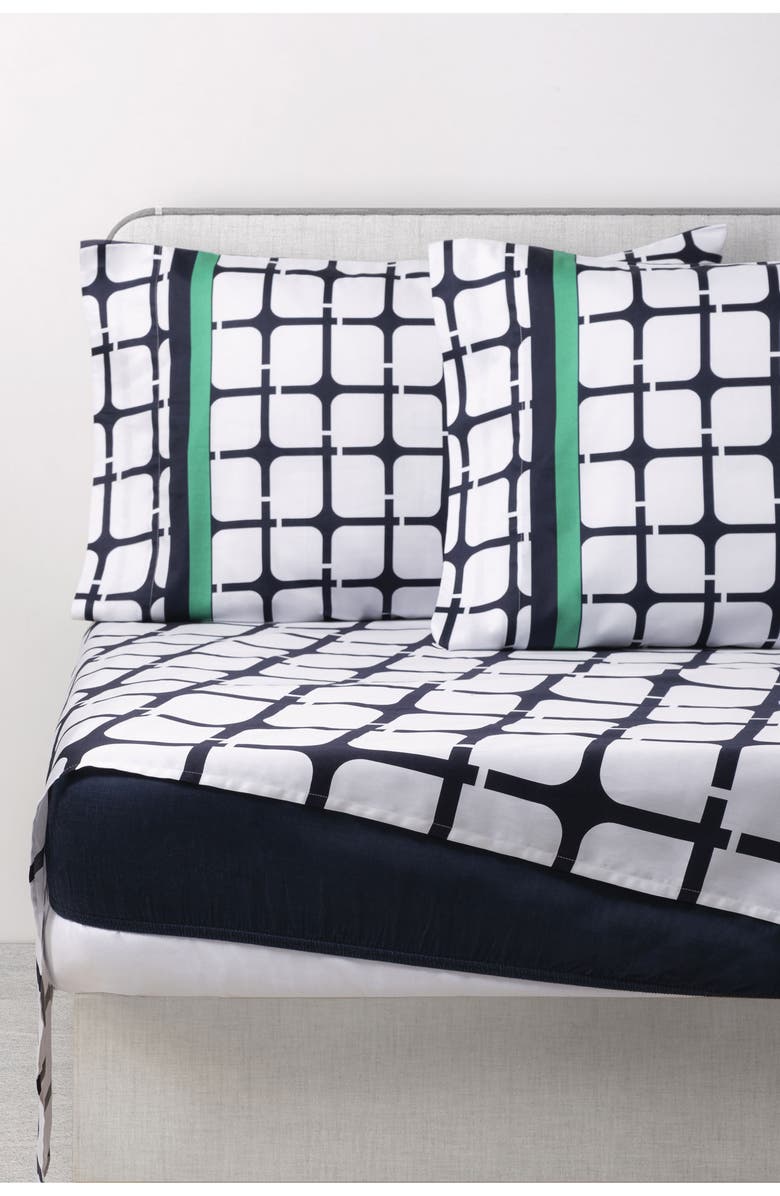 Brooks Brothers Broken Square 300 Thread Count Sheet Set, Alternate, color, Navy