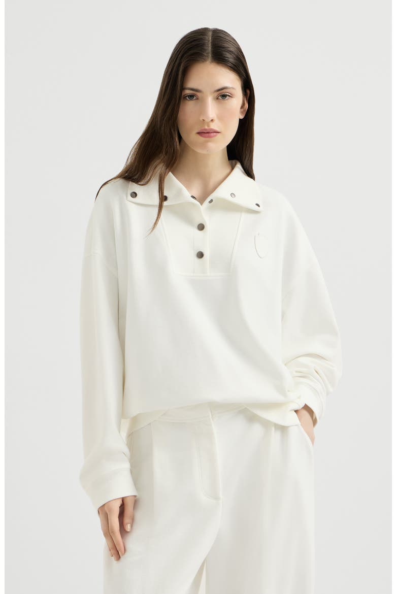 Cotton smooth French terry sweatshirt with logo, Main, color, White