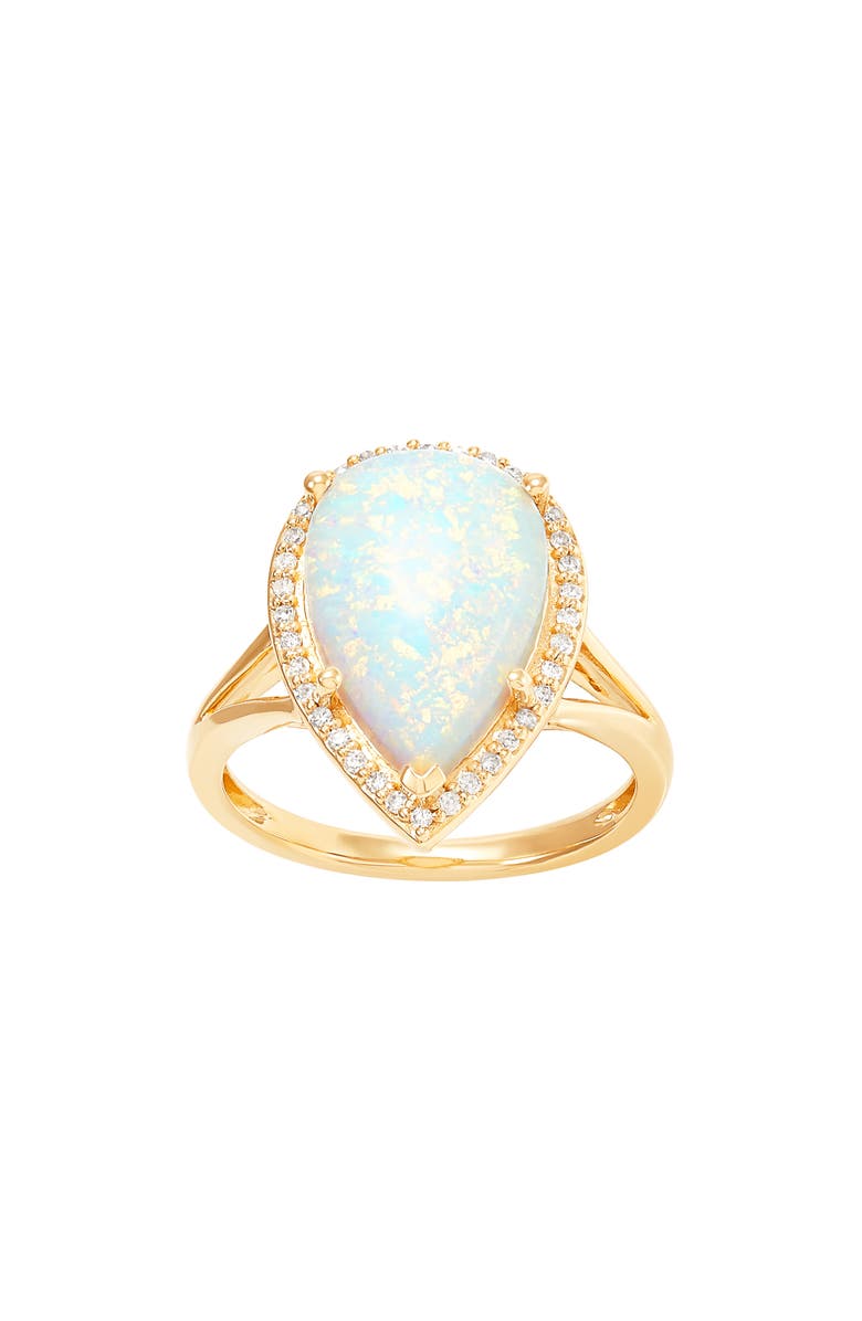 Frankie & Zoe 10K Yellow Gold Lab Grown Opal & Diamond Halo Ring, Main, color, Yellow Gold