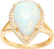 Frankie & Zoe 10K Yellow Gold Lab Grown Opal & Diamond Halo Ring