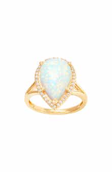 Frankie & Zoe 10K Yellow Gold Lab Grown Opal & Diamond Halo Ring