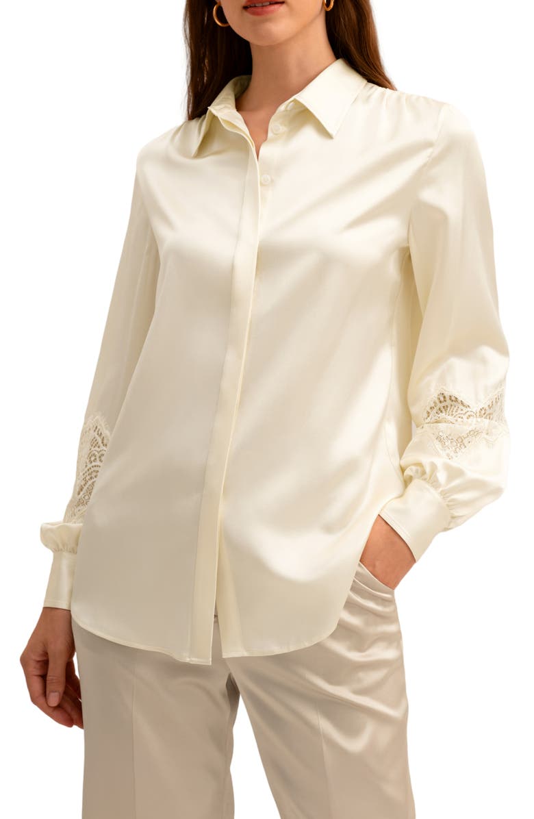 Lilysilk Armeria Lace Blouse, Main, color, Lily White