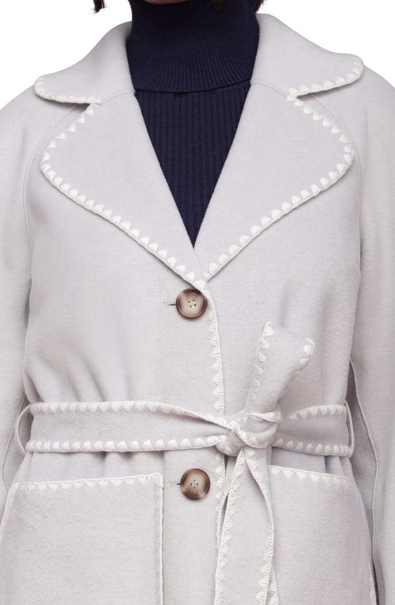 Bagatelle Contrast Stitch Belted Coat, Alternate, color, Light Grey