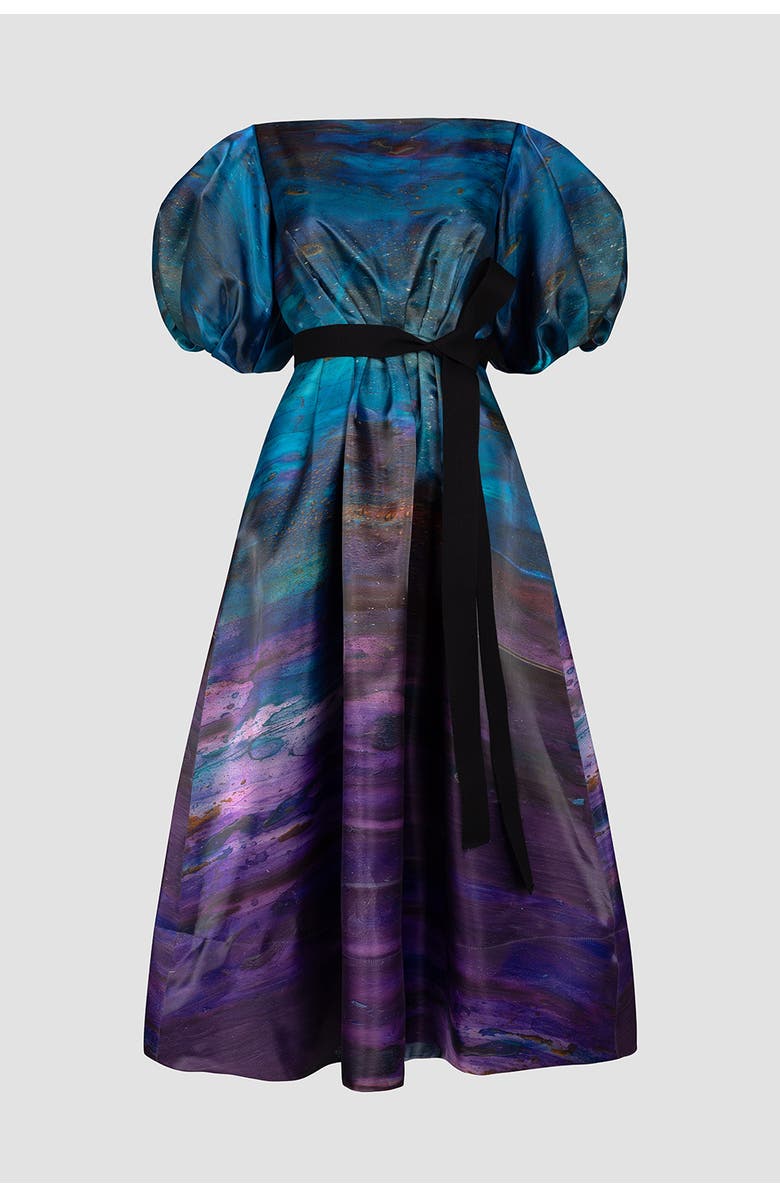 Roksanda Zinnia Printed Puff Sleeve Dress, Alternate, color, Azure / Cassis