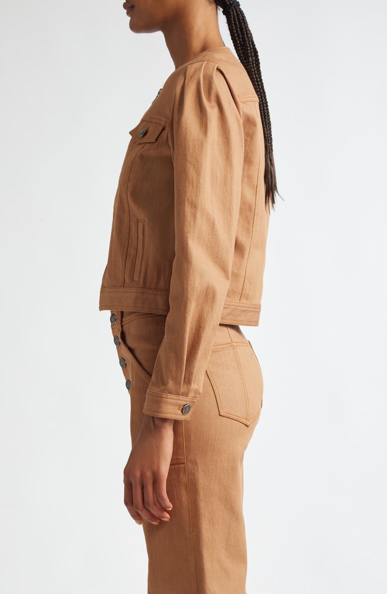 Cinq à Sept Dalia Collarless Denim Trucker Jacket, Alternate, color, Cocoa