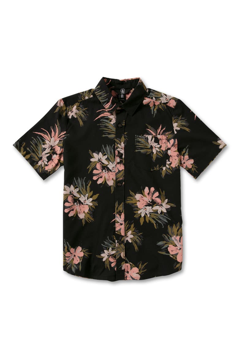 Kids' Floral Button-Up Shirt, Main, color, BLACK