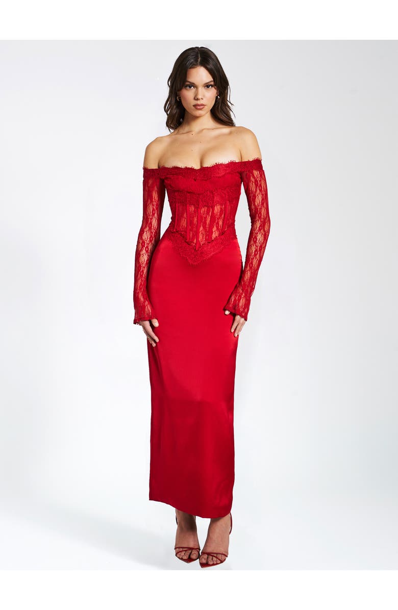 Miss Circle Nessa Lace Satin Corset Maxi Dress, Main, color,