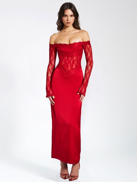 Nessa Lace Satin Corset Maxi Dress