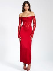 Miss Circle Nessa Lace Satin Corset Maxi Dress