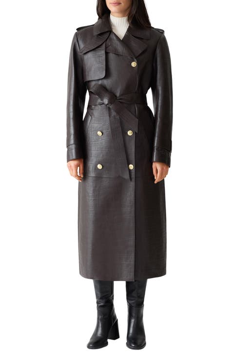 Gael Double Breasted Lambskin Leather Trench Coat