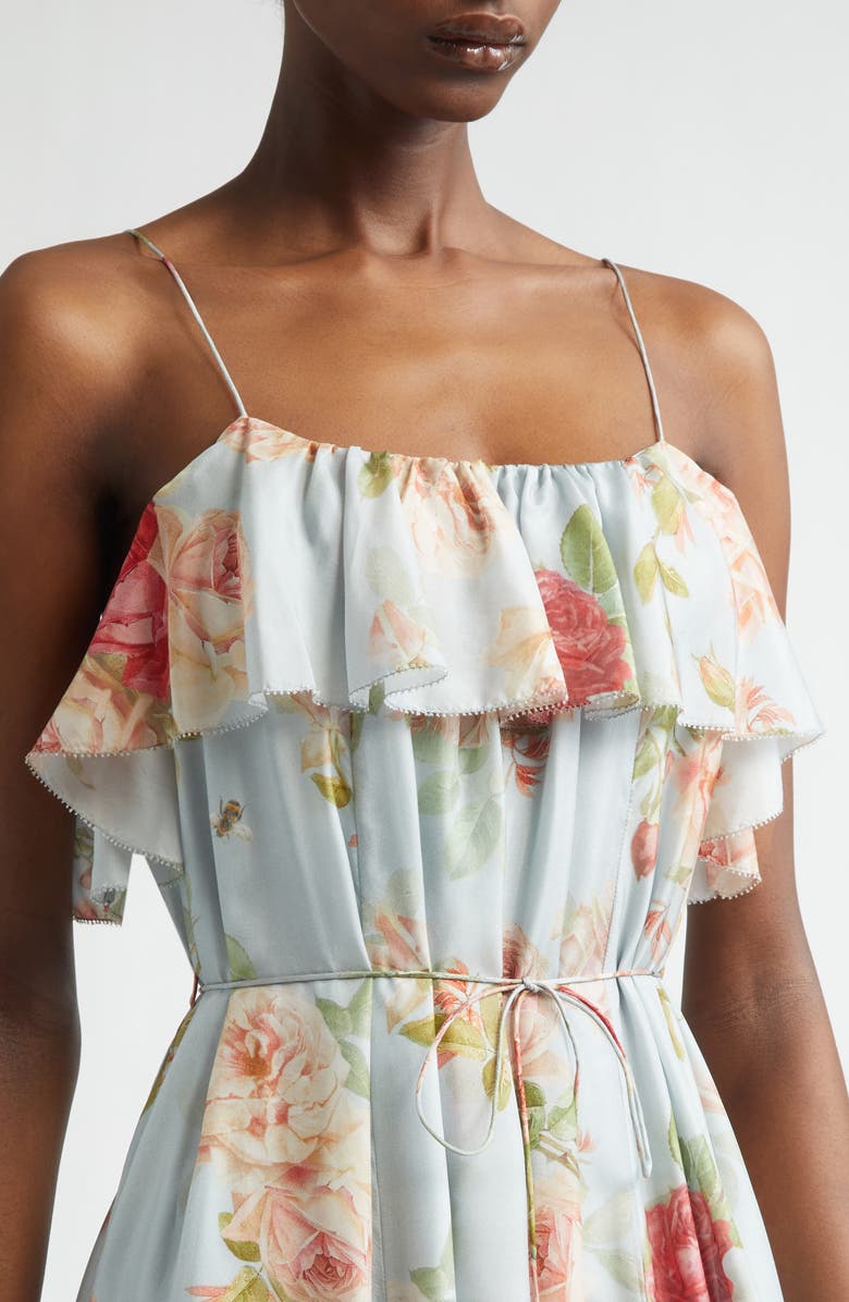 Zimmermann Roselight Frill Silk Habutae Maxi Dress, Alternate, color, Blue Rose Floral