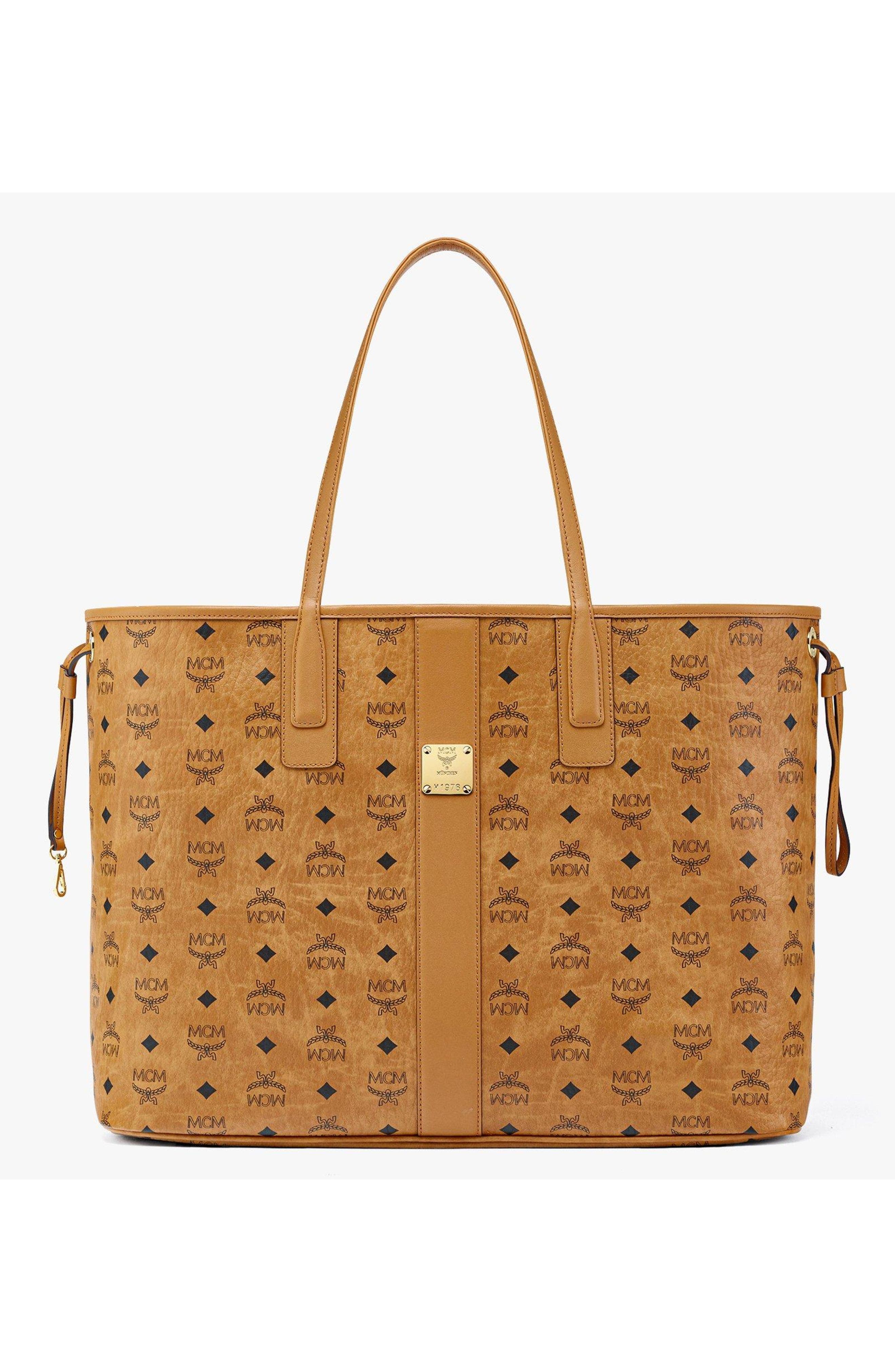 MCM Large Reversible Liz Shopper in Visetos, Main, color, Cognac