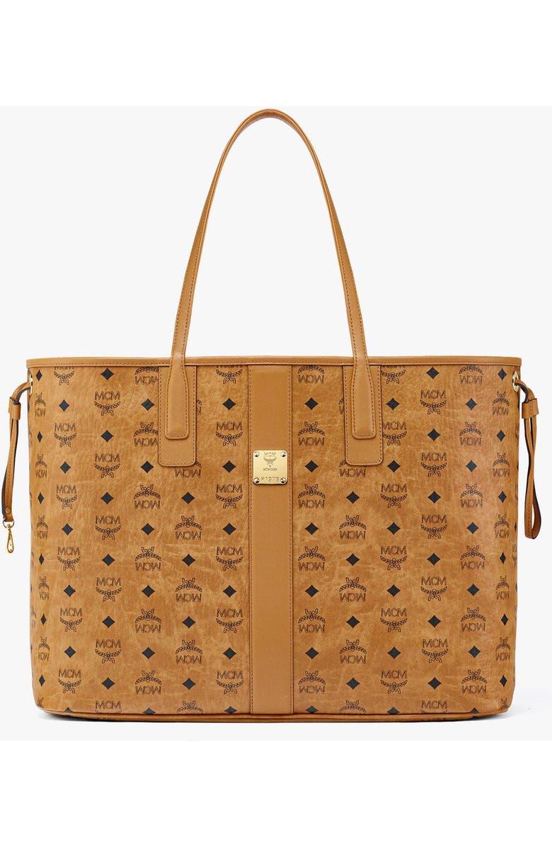 MCM Large Reversible Liz Shopper in Visetos, Main, color, Cognac