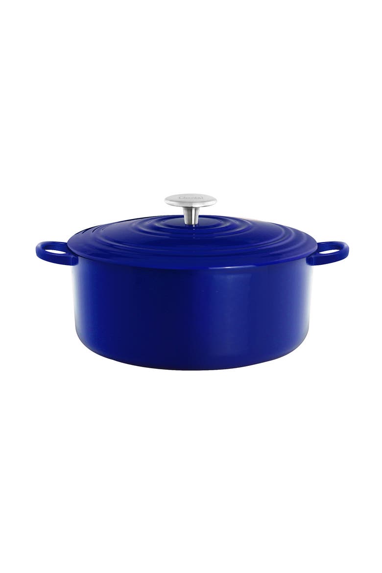 5.6 Qt Round Cast Iron Dutch Oven, Main, color, Cobalt Blue