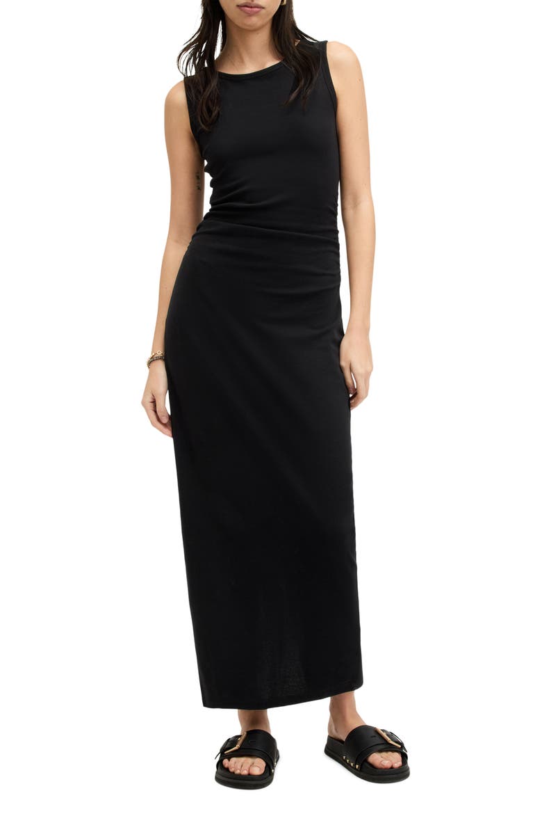 Katarina Ruched Side Maxi Dress, Main, color, BLACK