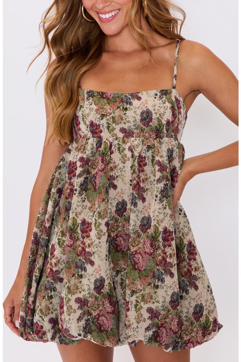 Hallie Floral Brocade Bubble Hem Minidress, Alternate, color, TAUPE MUTLI