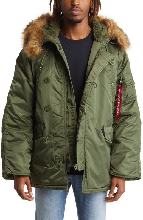 Alpha N-3B Water Resistant Parka with Removable Faux Fur Trim