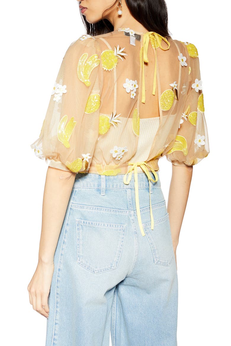 Fruit Floral Mesh Top, Alternate, color, YELLOW MULTI