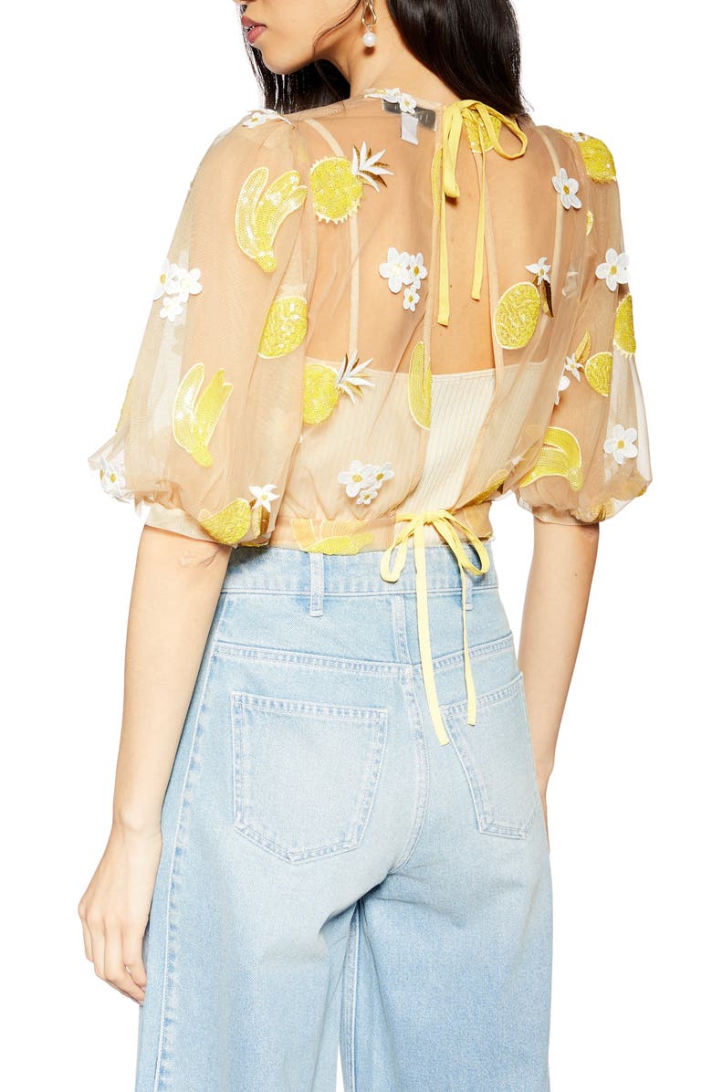 Topshop Fruit Floral Mesh Top, Alternate, color, 