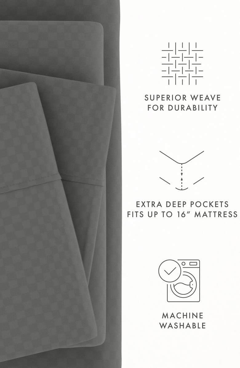 HOMESPUN HOME SPUN Premium Checkered Embossed 4-Piece Bed Sheet Set, Alternate, color, Gray
