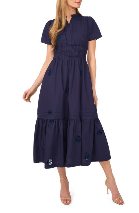 Floral Embroidered Flounce Hem Cotton Maxi Dress