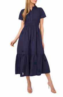 CeCe Floral Embroidered Flounce Hem Cotton Maxi Dress