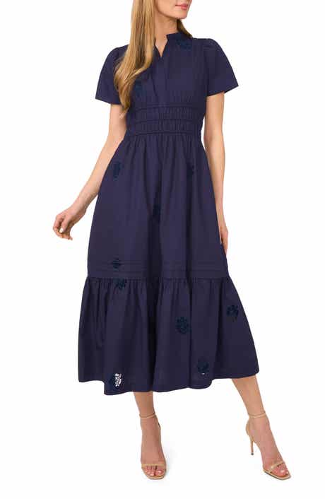 CeCe Floral Embroidered Flounce Hem Cotton Maxi Dress