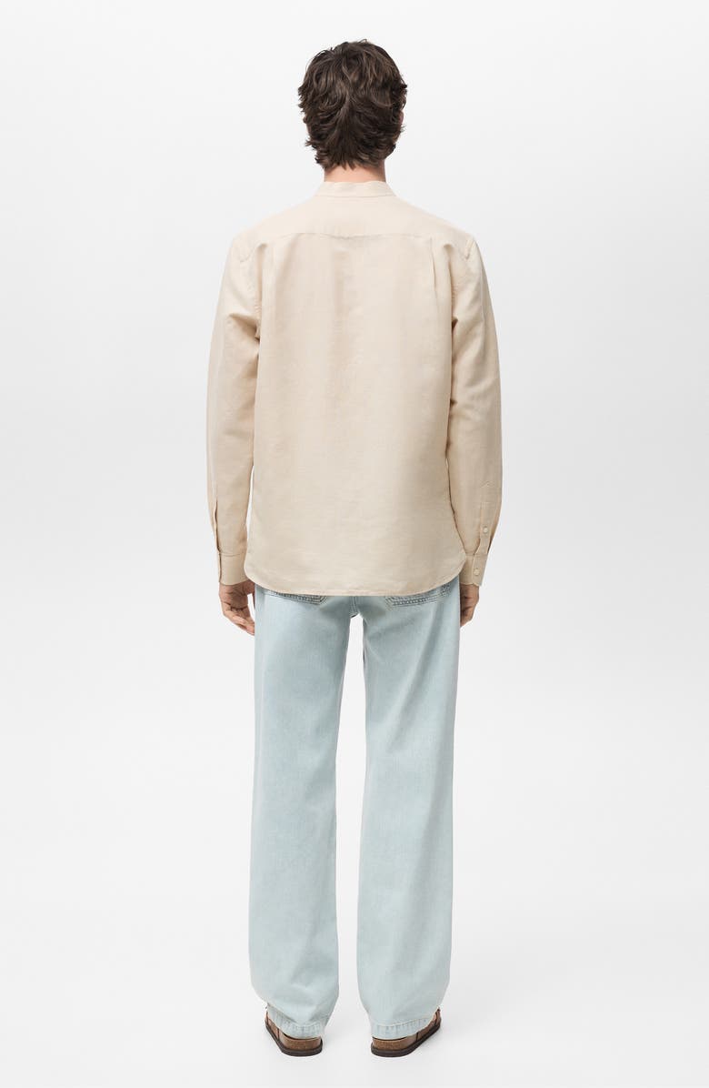 MANGO Band Collar Linen Blend Button-Up Shirt, Alternate, color, Sand