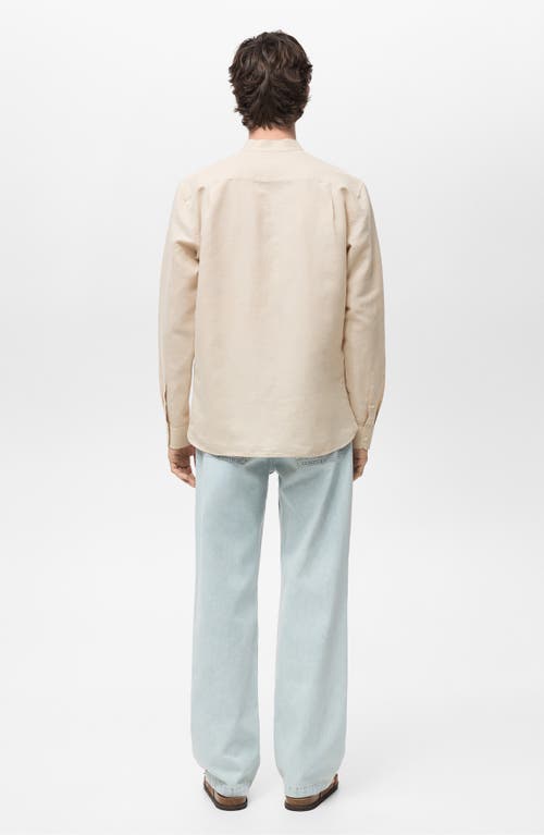 Mango Band Collar Linen Blend Button-up Shirt In Animal Print