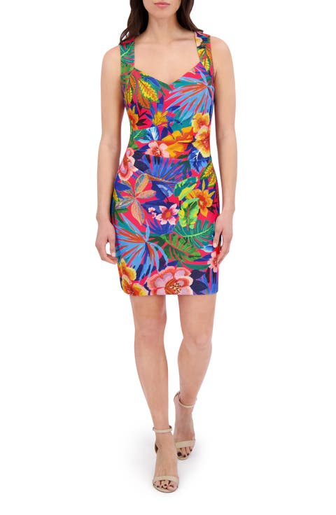 Floral Crepe Scuba Knit Sheath Dress