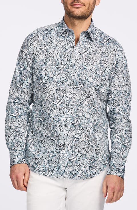 Frond Print Cotton Button-Up Shirt
