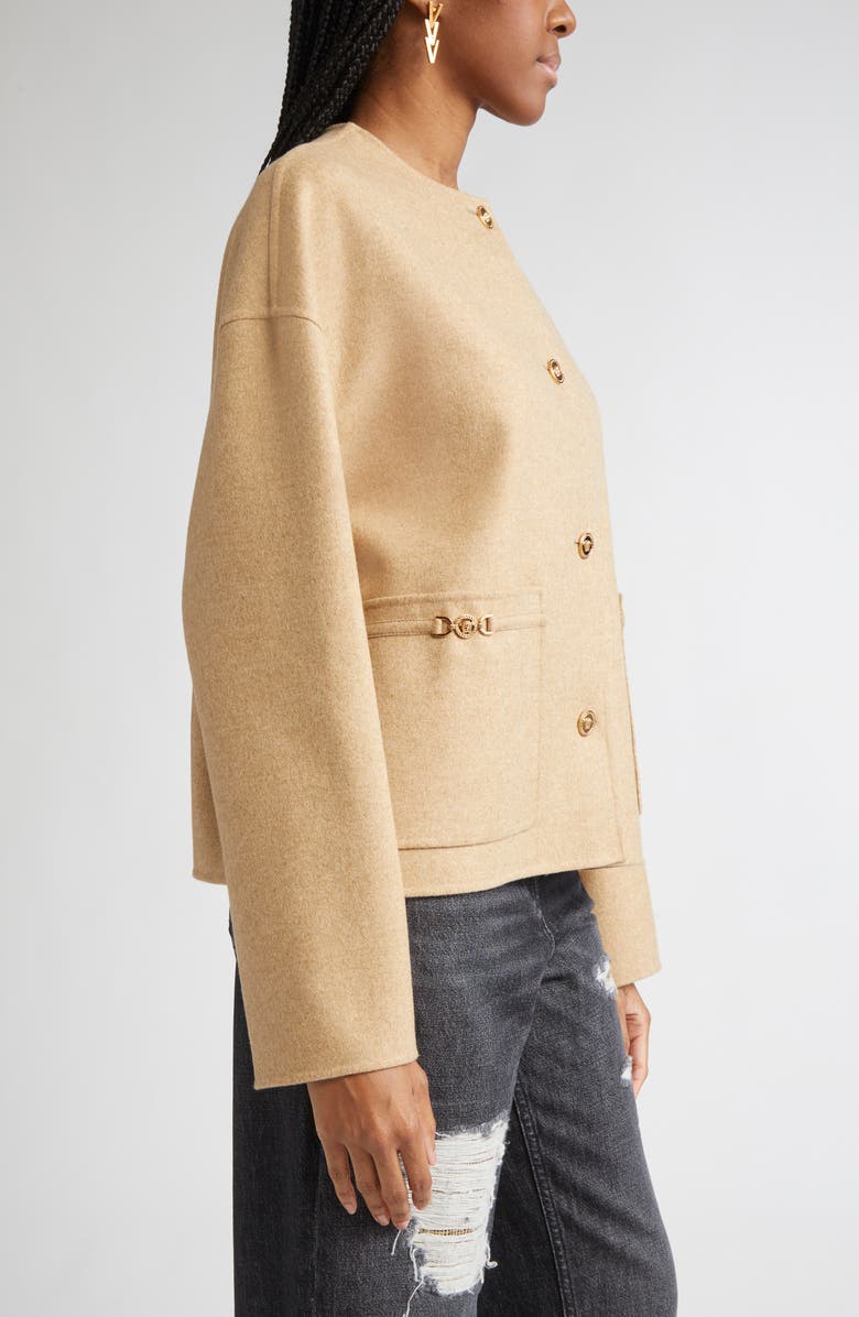 Versace Felted Wool Blend Peacoat, Alternate, color, Beige Melange