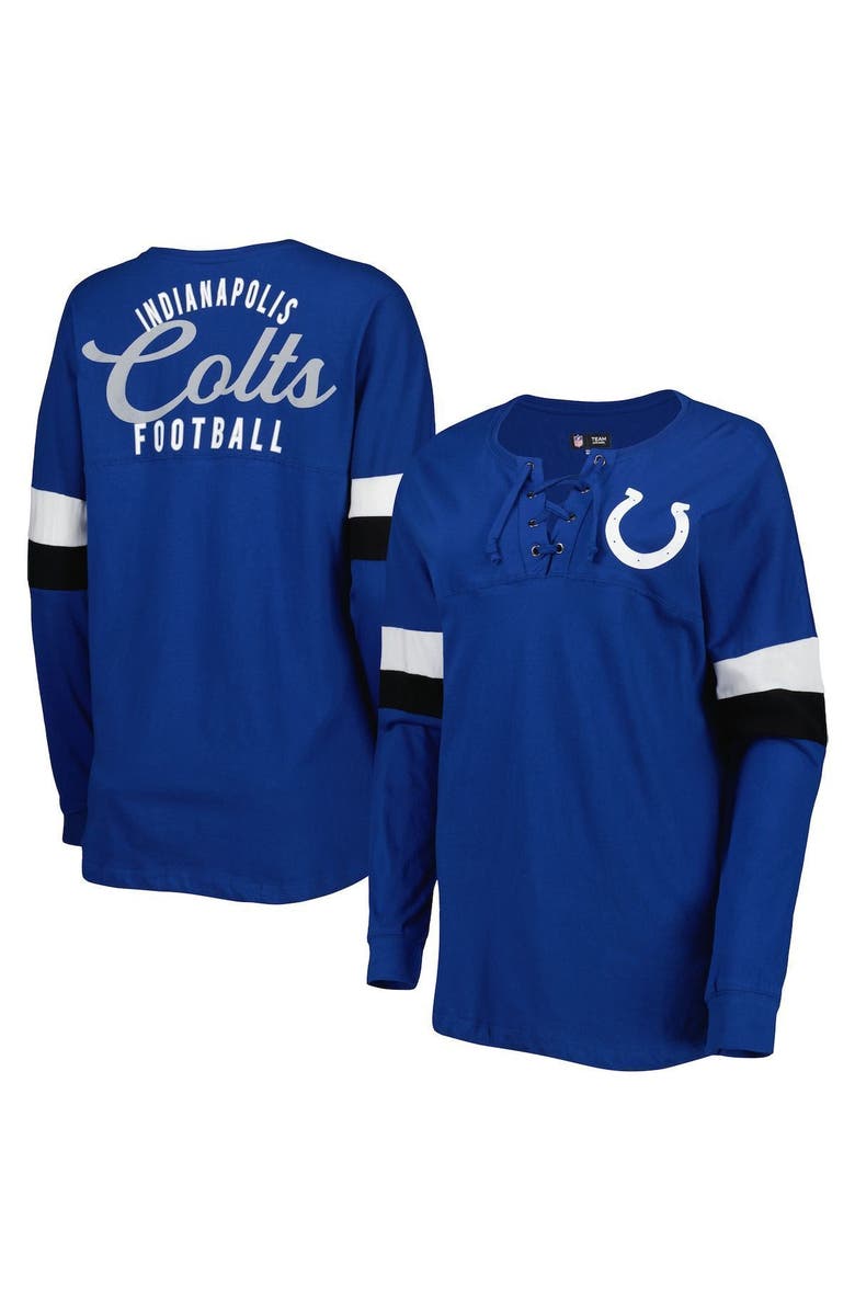 New Era Women's New Era Royal Indianapolis Colts Athletic Varsity Lace-Up Long Sleeve T-Shirt, Main, color, 