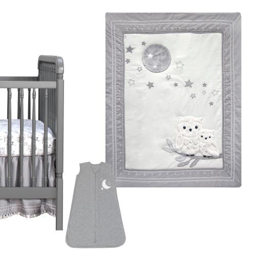 Lambs & Ivy Luna Celestial Owl 4-piece Nursery Baby Crib Bedding Set In Gray