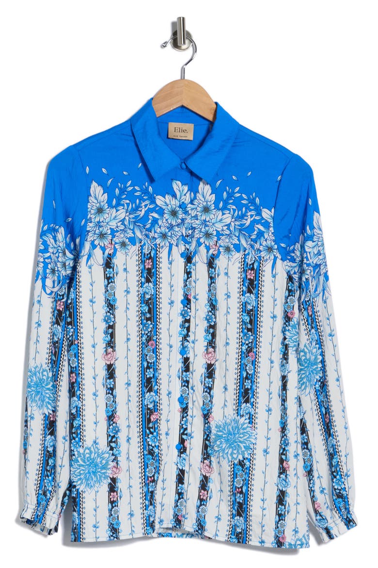 Floral Button-Up Shirt, Alternate, color, SKY FOREST