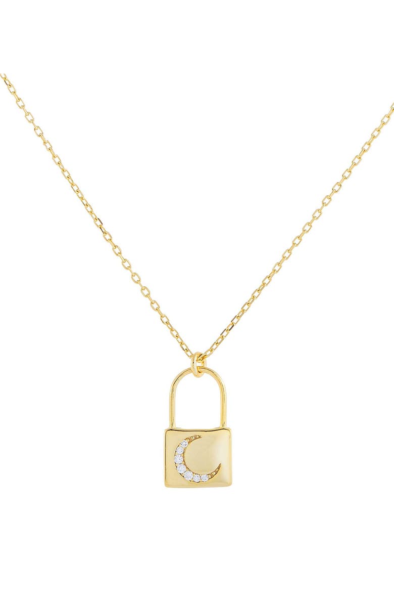 BY ADINA EDEN Adina's Jewels Pavé Crescent Padlock Pendant Necklace, Main, color,