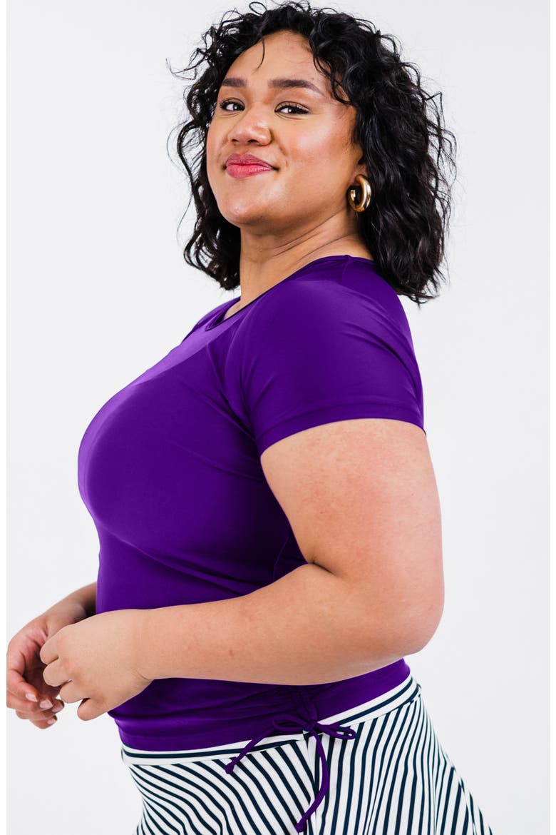 Plus Size Short Sleeve Adele Swim Top, Alternate, color, Eggplant