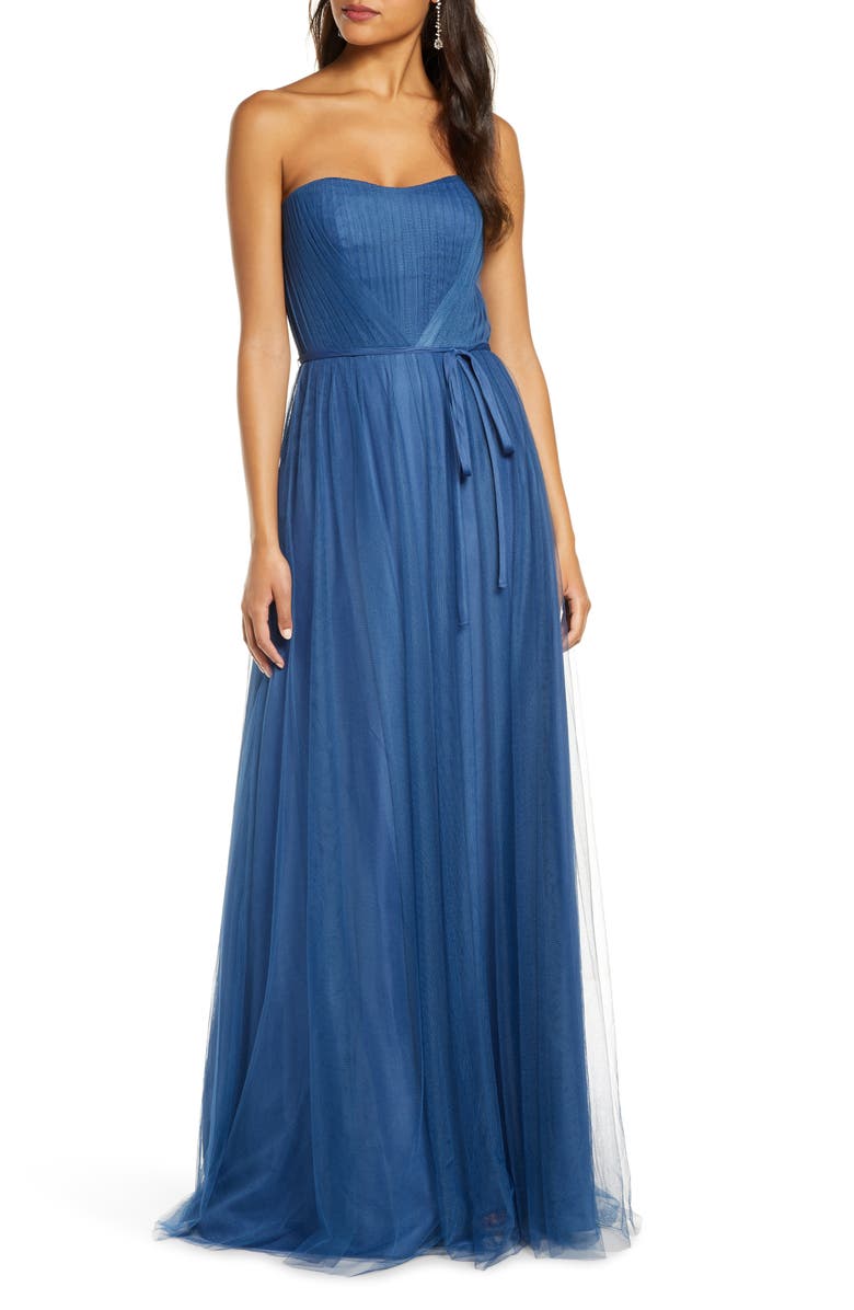 Marchesa Notte Strapless Tulle A-Line Gown, Main, color,